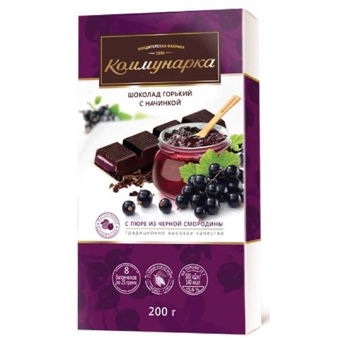 КОММУНАРКА Шоколад Горький с пюре из черной смородины 200 гр. (17) Пенал (75316)
