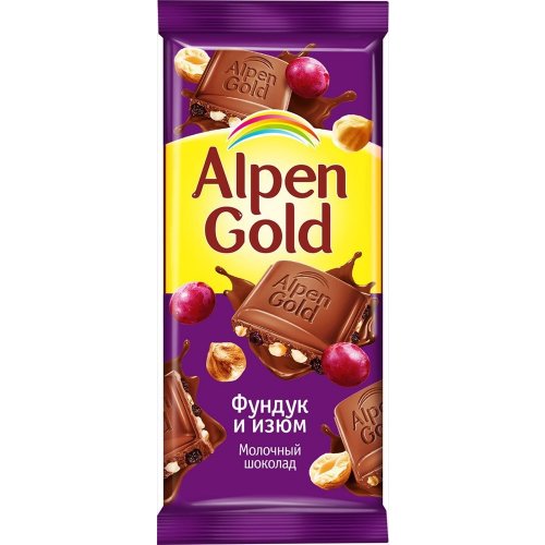 Шоколад Альпен Голд (молочный/фундук/изюм),80 гр. (21)/384