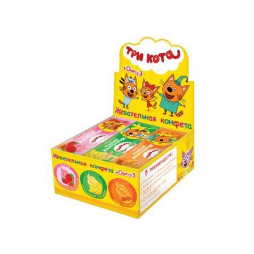 Жевательная конфета ТРИ КОТА с Омега-3 11 гр. (48) в коробке 12 блоков (BB-3-7)